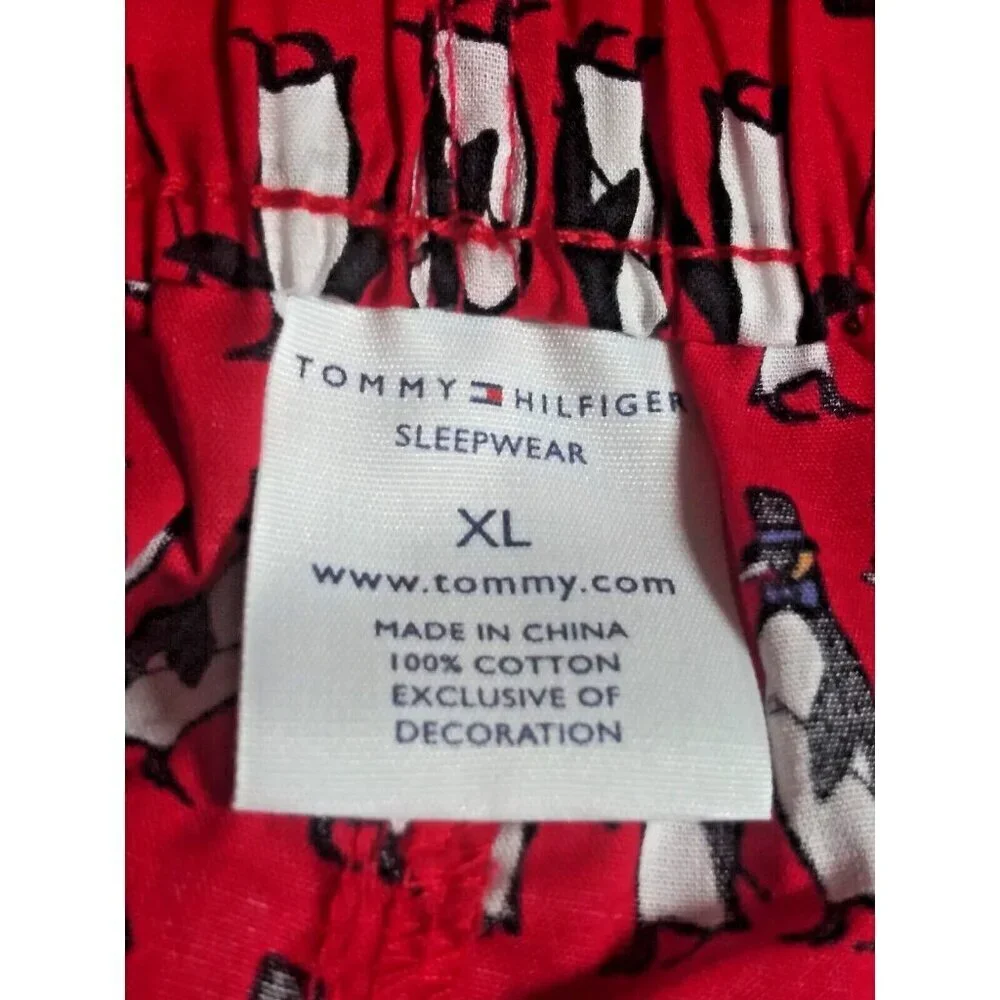 Tommy Hilfiger Men’s Pajama Pants XL Red PENGUIN PRINT allover Lounge Sleep EUC